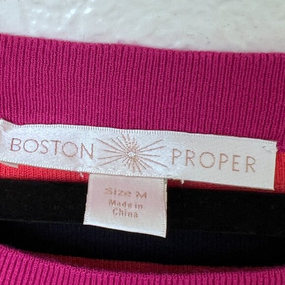 Boston Proper Pullover Sweater Top Sz M Multicolor Stripe Knit 3/4 Sleeve Preppy - Picture 2 of 9